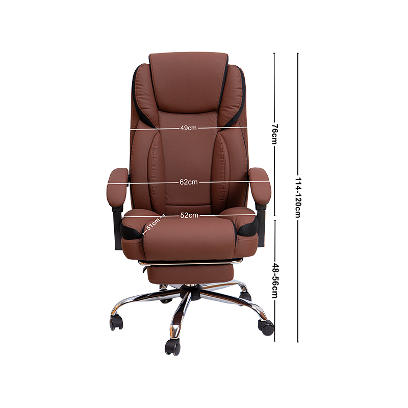 Chaise de bureau confortable en cuir PU marron avec repose-pieds