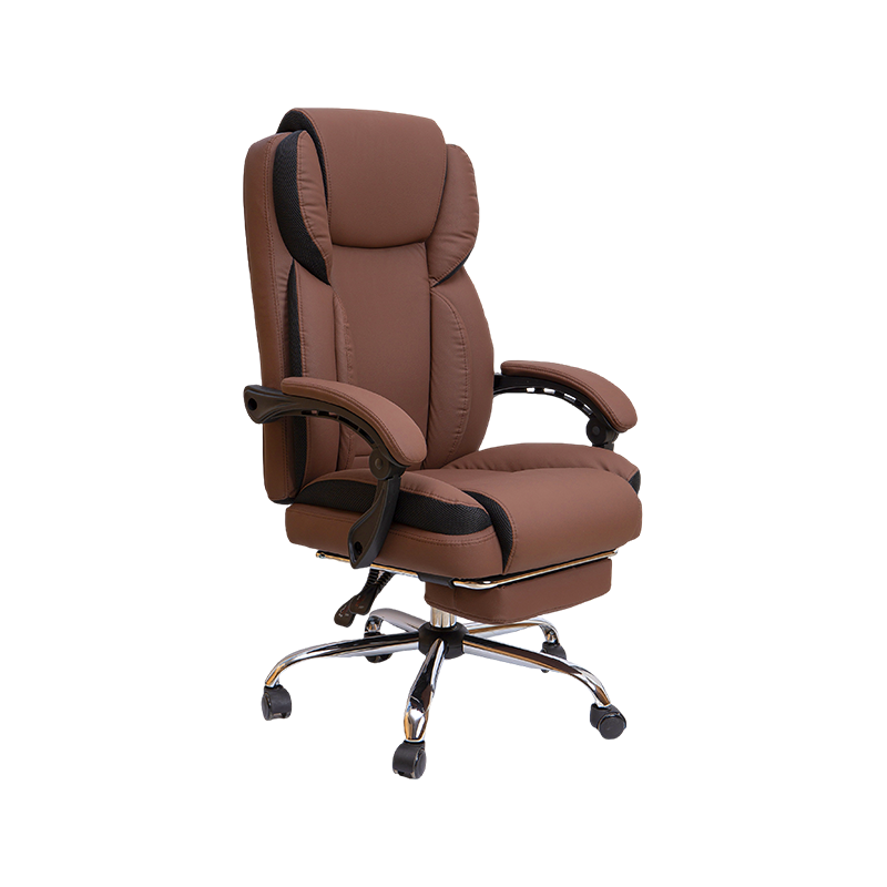 Chaise de bureau confortable en cuir PU marron avec repose-pieds