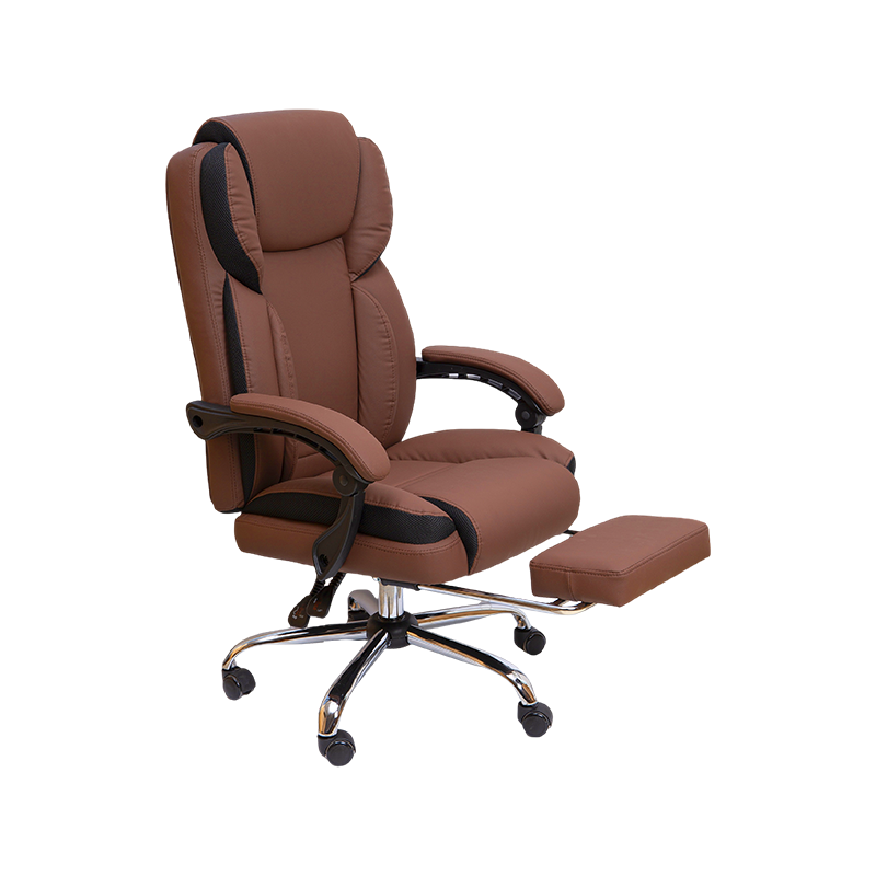 Chaise de bureau confortable en cuir PU marron avec repose-pieds