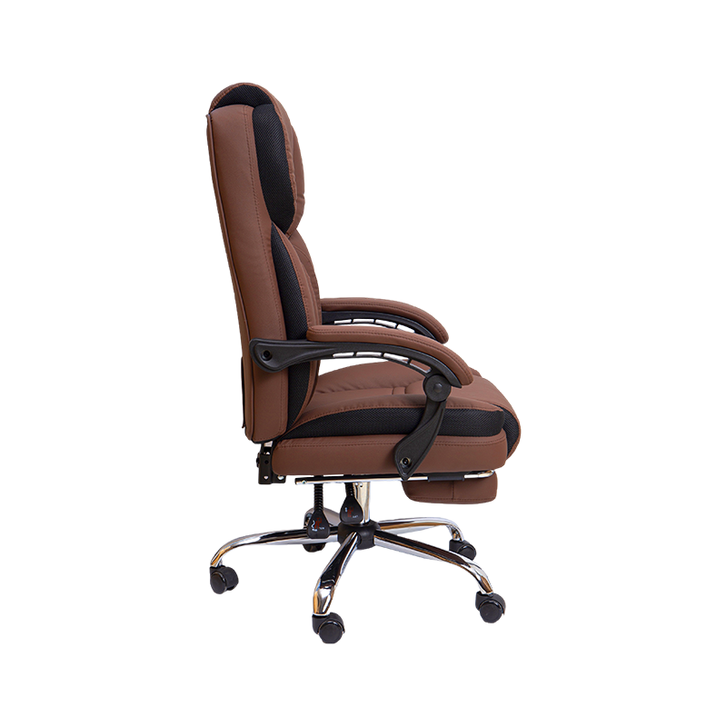 Chaise de bureau confortable en cuir PU marron avec repose-pieds