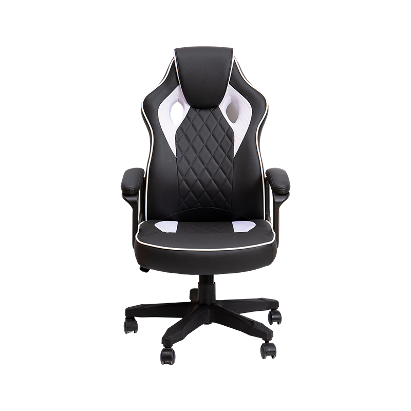 Chaise de bureau en cuir PU à base stable et confortable, noire et blanche